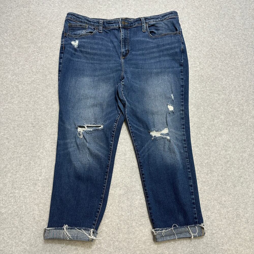 Universal Thread Crop Jeans WMNS Plus 18/34R Dark Wash Denim Distressed Cuffed